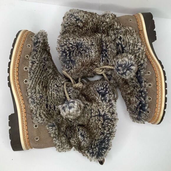 Sam Edelman Faux Fur Gray Leather Lace Up Women’s Ankle Boots Size 7.5M - Picture 5 of 10